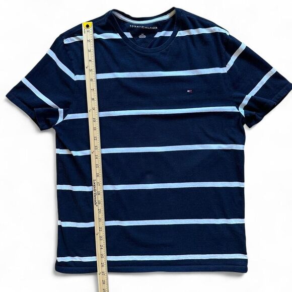 Tommy Hilfiger Navy Blue Striped Tee Shirt - Size L - Classic Casual Preppy - Picture 3 of 8